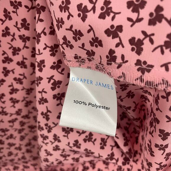 Draper James Cuff Sleeve V Neck Blouse Pink Floral Womens Small - Picture 6 of 7